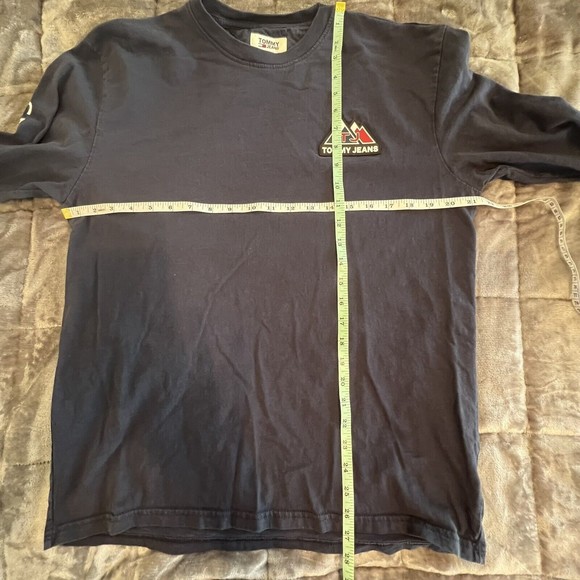 Tommy Jeans USA Men’s Medium Mountain Logo Long Sleeve Spell out T-Shirt Blue - Picture 10 of 11